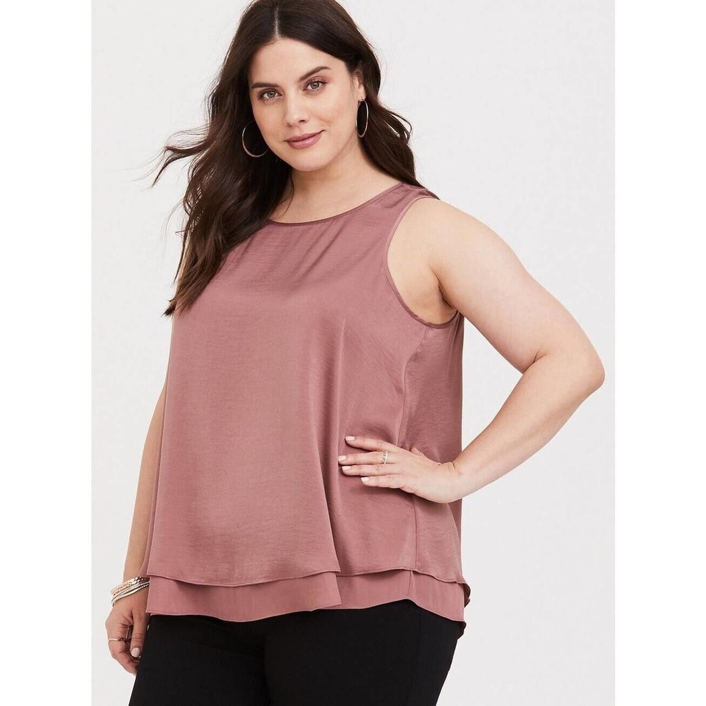 Torrid Walnut Georgette Double‎ Layer Tank Top Size 4 4XL Split Back Blouse - Picture 3 of 9